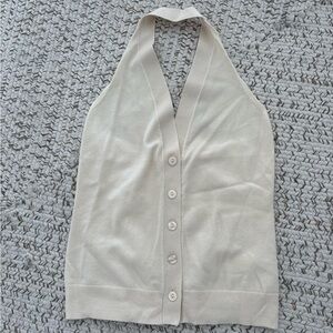 NEVER WORN, WITH TAGS. Cream Halter Neck Button-Up Top